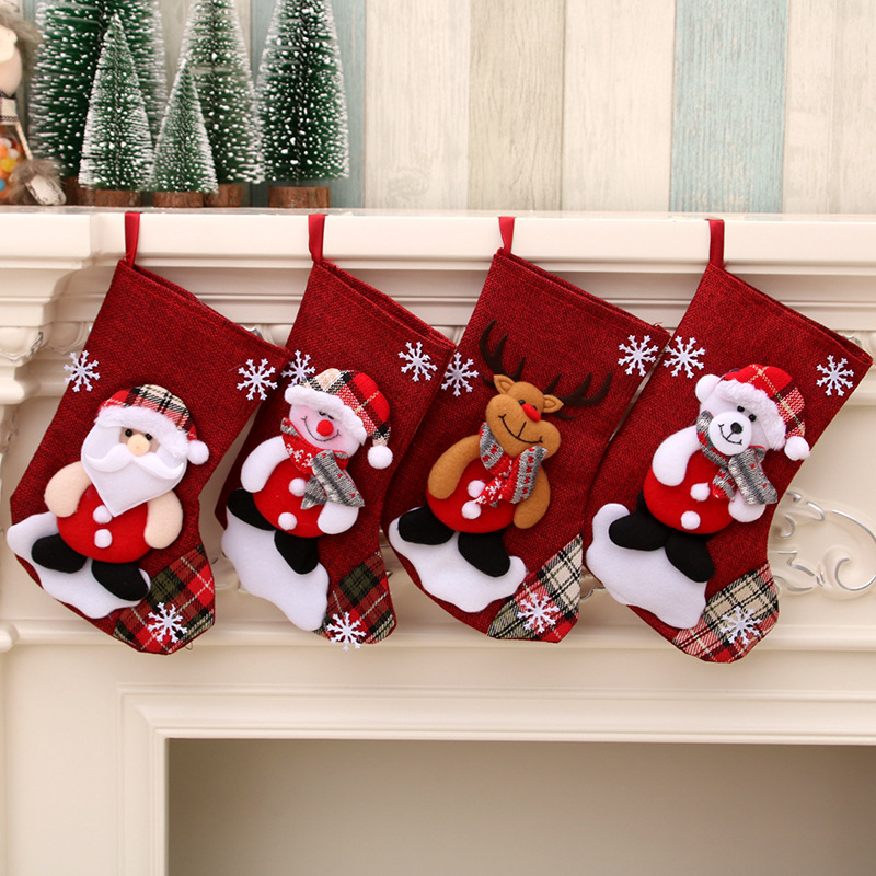 Medium Linen Christmas Socks Christmas Decorations Christmas Gift Bags-MERUMOTE
