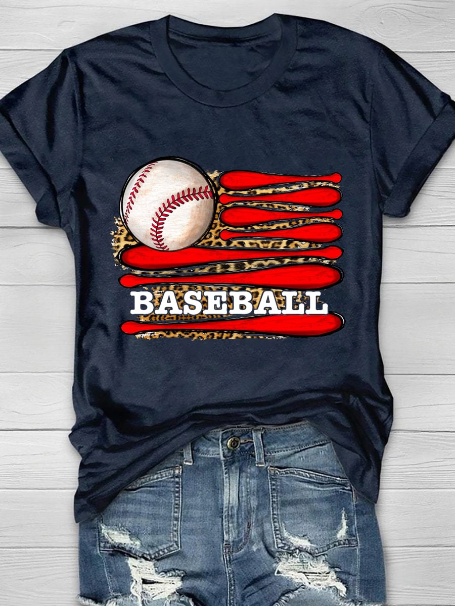 Leopard Baseball Flag Print Short Sleeve T-Shirt