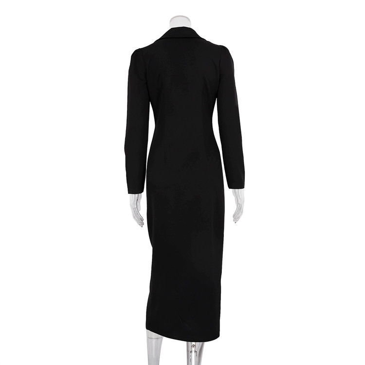 Ootddress Black Zipper Lapel Maxi Dress For Women Cardigan Fashion Patchwork Vintage Slim High Waist Elegant Streetwear Women Dress