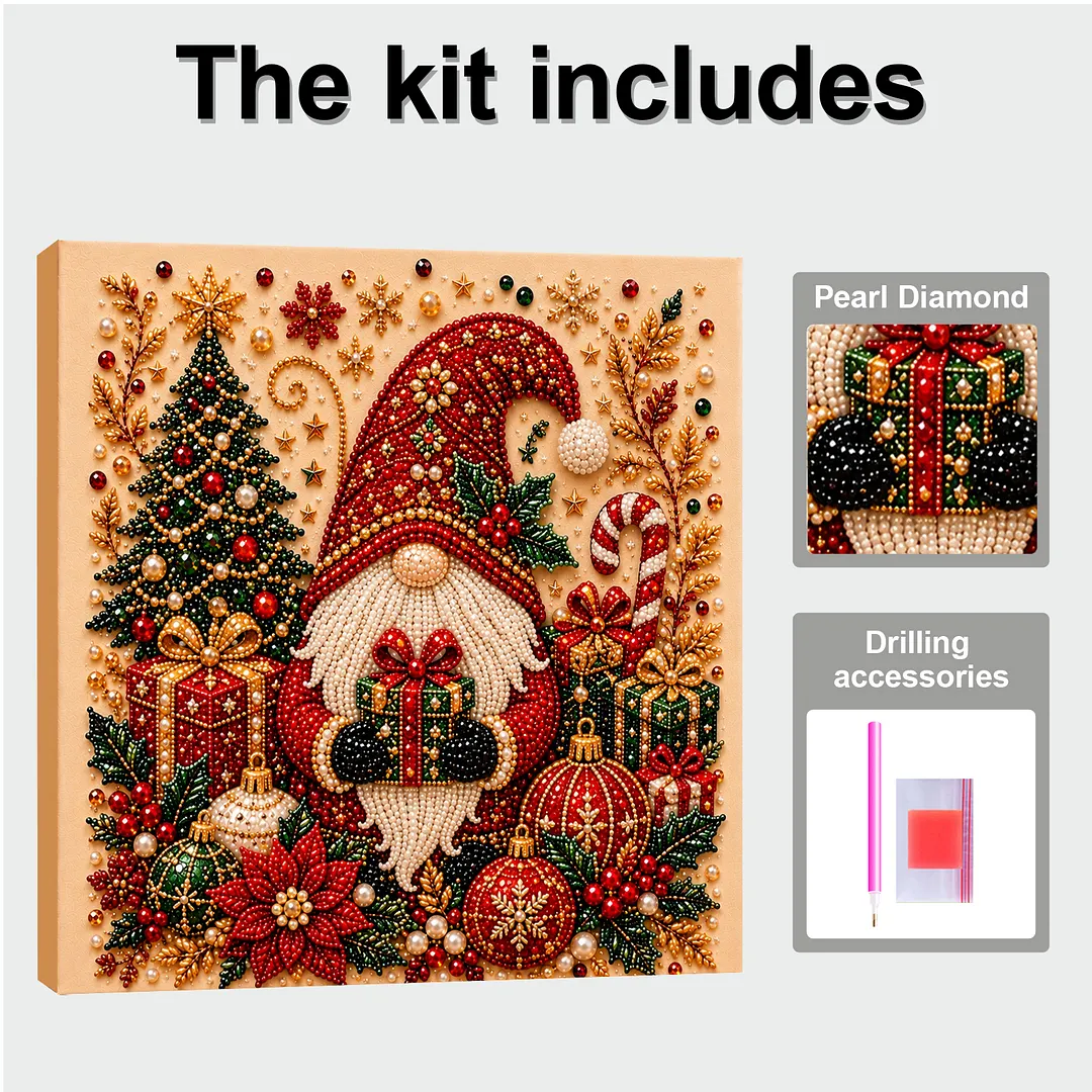 Framed Pearl Painting Kit Christmas Gnome 7.87x7.87in