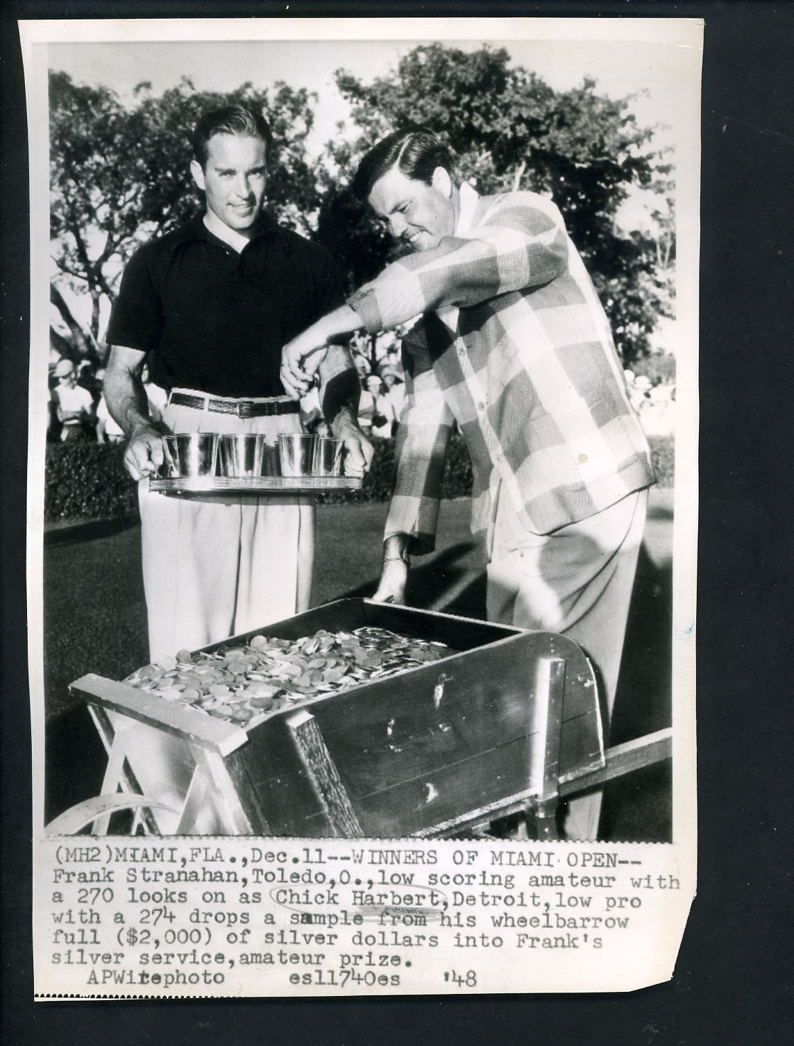 Chick Harbert & Frank Stranahan 1948 Miami Open Golf winners Press Photo Poster painting