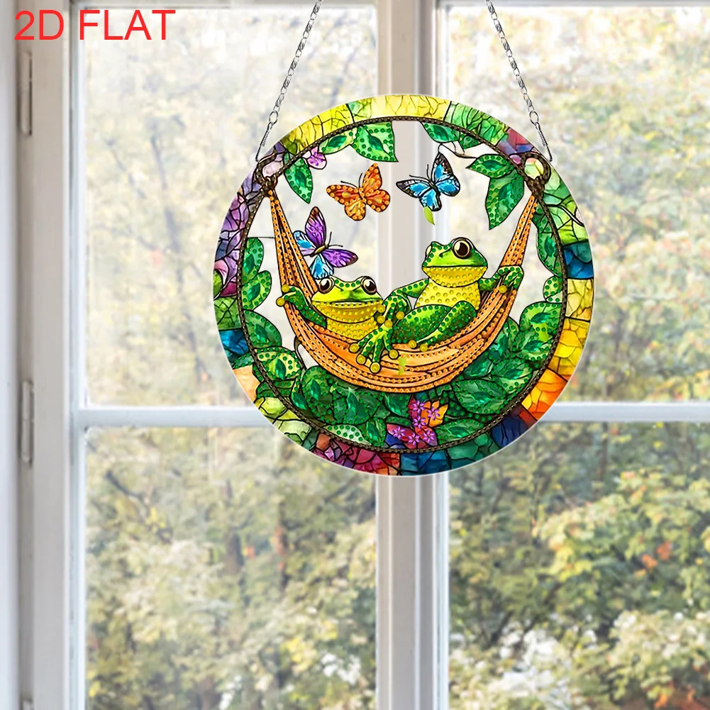 2D Flat DIY Diamond Art Pendant Window Hanging Art for Home Wall Decor (Frog 2)
