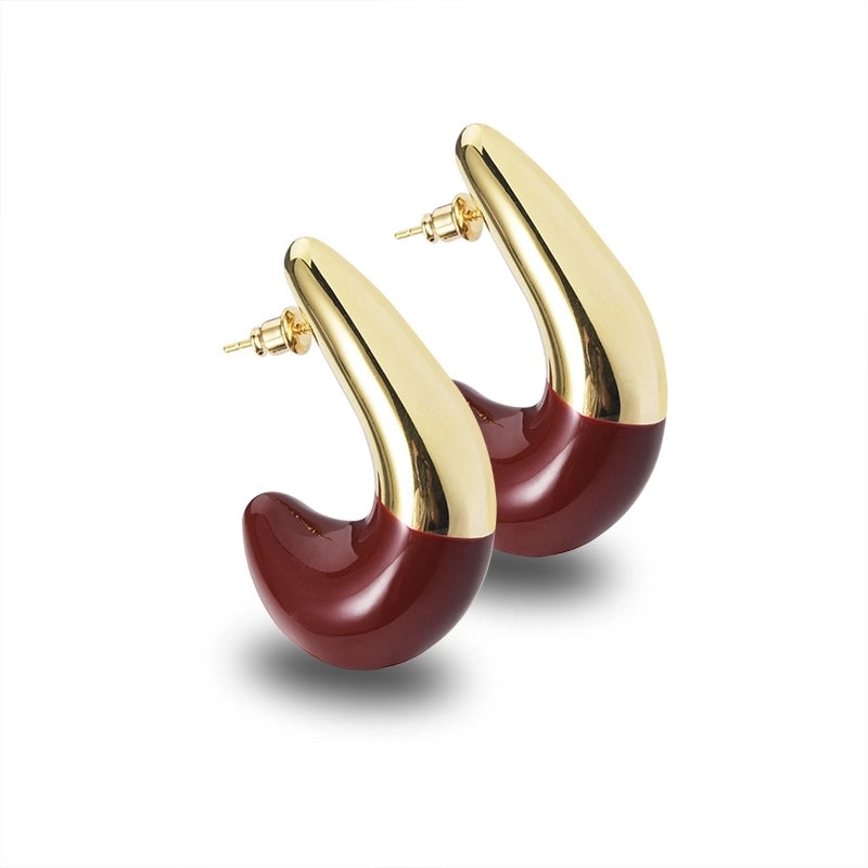 1 Pair Minimalist C Shape Enamel Copper 22K Gold Plated Ear Studs