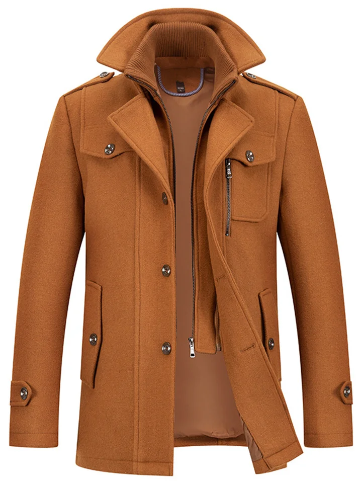 Autumn and Winter Tweed Coat Men's Fashion Middle-aged Double Collar Wool Coat Jacket-JRSEE