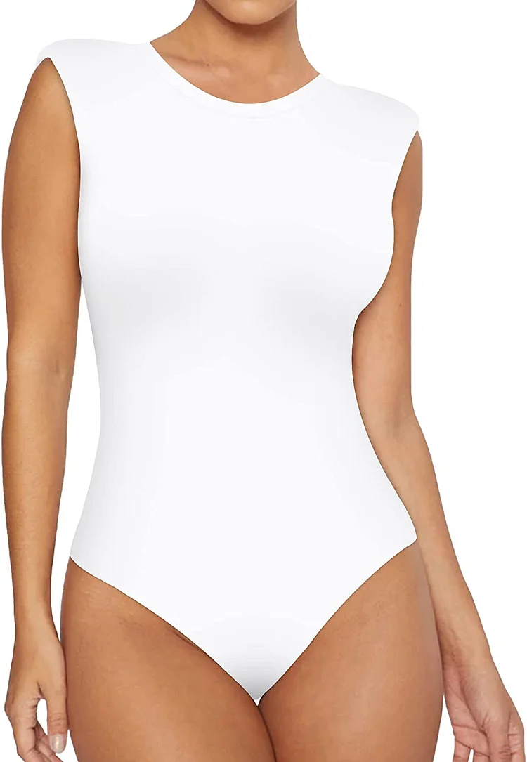 Body suit for women features shoulder pads, mesh-yarn lining, crew neck,  sleeveless and high elasticity for easy wear