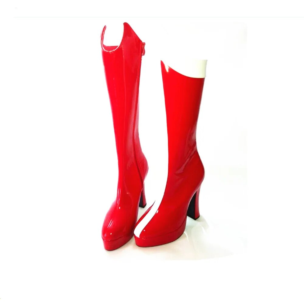 VCSHOES Christmas Shoes Women's Shoes Boots Party Boots Chunky Heel Platform Knee-High Boots No.