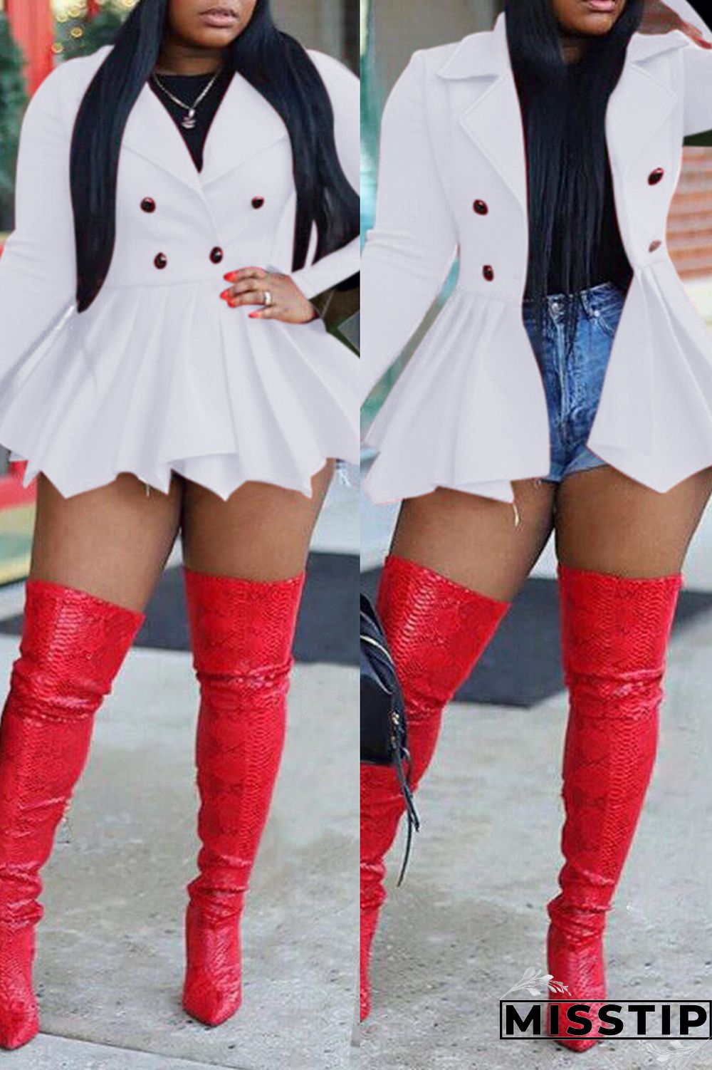 White Fashion Casual Print Patchwork Turndown Collar Long Sleeve Dresses