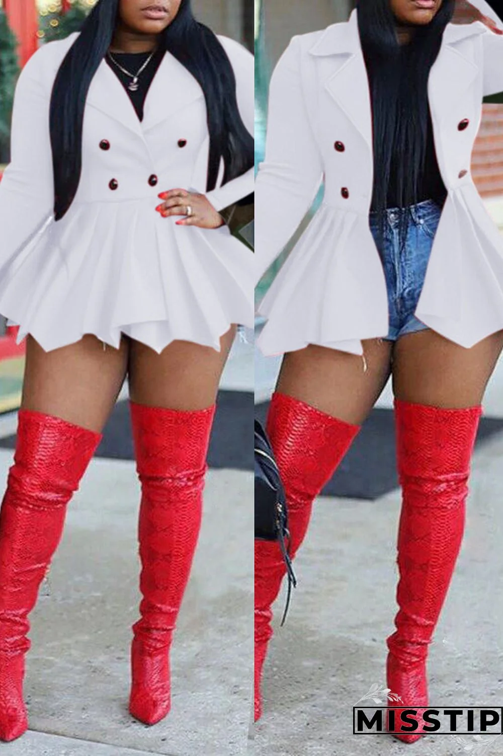 White Fashion Casual Print Patchwork Turndown Collar Long Sleeve Dresses