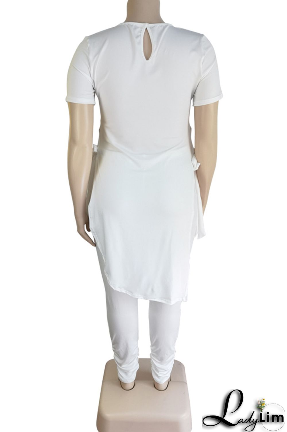 Black Fashion Casual Solid Bandage Slit Asymmetrical O Neck Plus Size Two Pieces