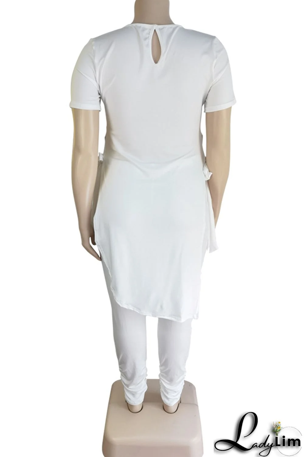 Black Fashion Casual Solid Bandage Slit Asymmetrical O Neck Plus Size Two Pieces