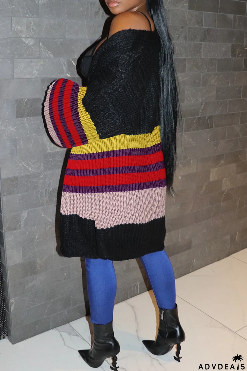 Black Fashion Casual Patchwork Cardigan Outerwear