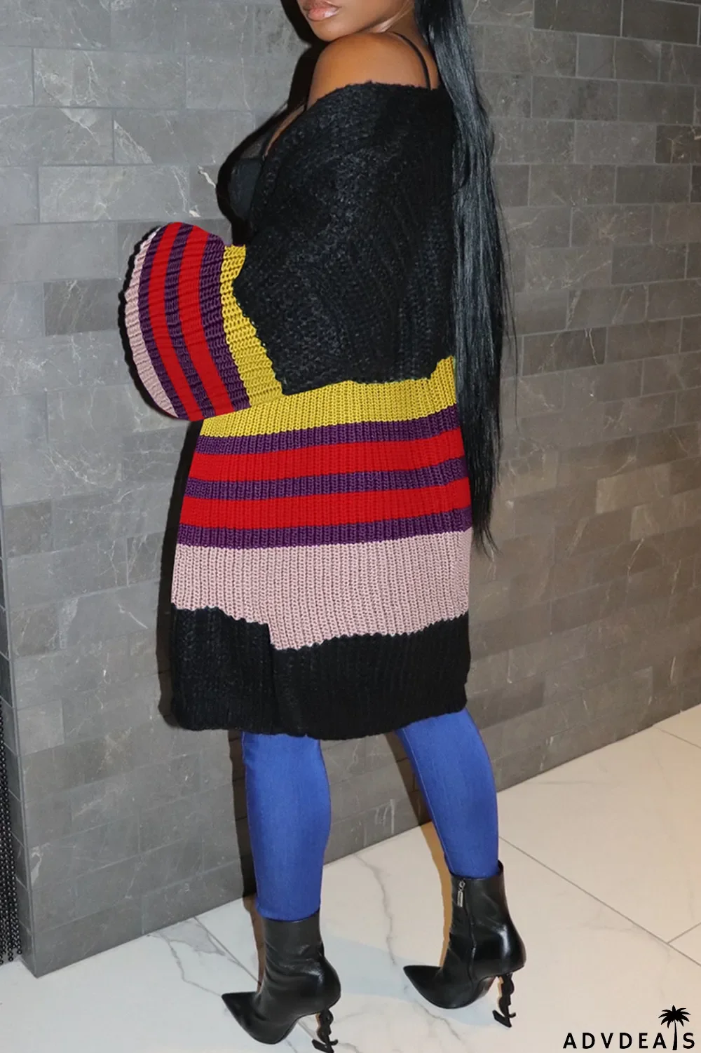 Black Fashion Casual Patchwork Cardigan Outerwear