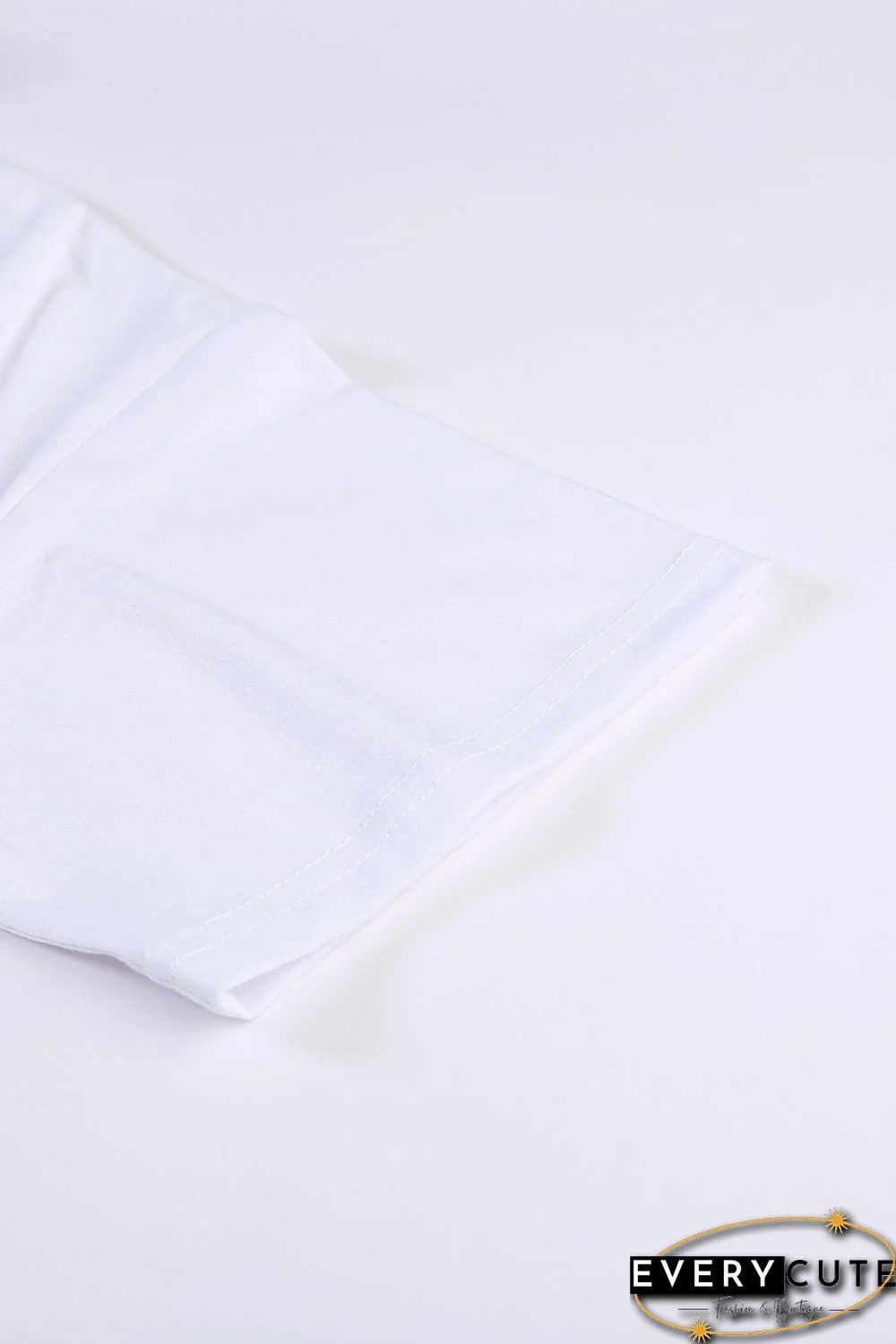 White Collared V Neck Drop Sleeves T-shirt