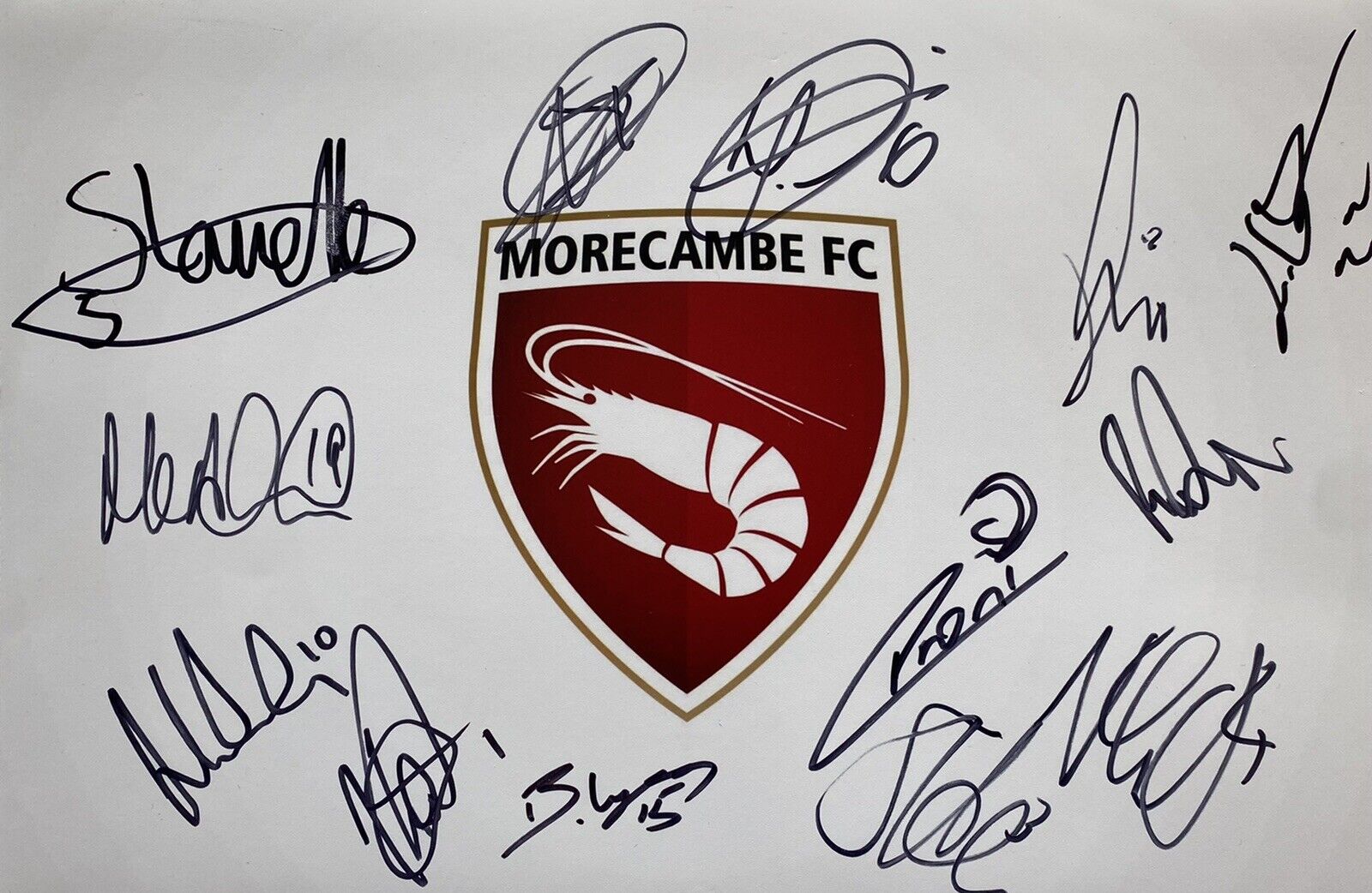 Morecambe FC Photo Poster painting Signed By 2020/21 Squad Inc Diagouraga, Stockton, Lavelle, 2