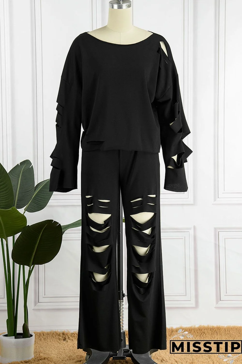 Yellow Casual Street Solid Ripped Hollowed Out Patchwork Oblique Collar Long Sleeve Two Pieces