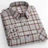 Pure cotton plaid casual square collar pocket long sleeve shirt