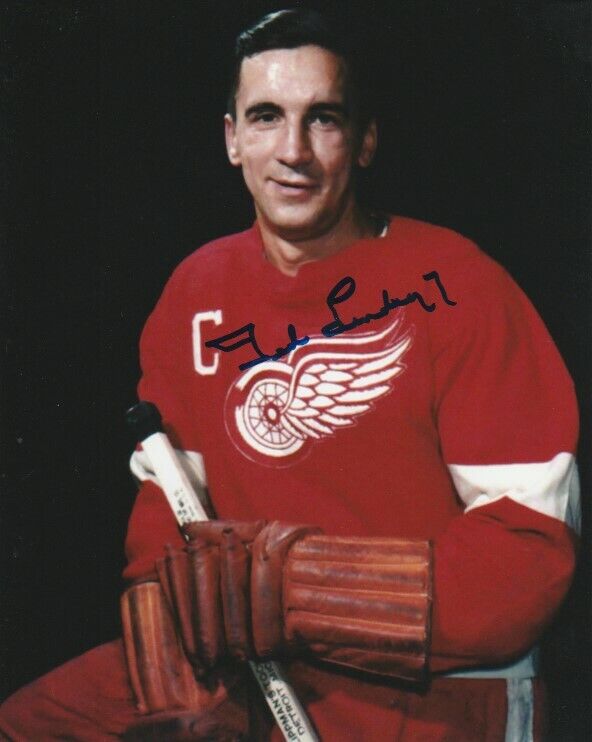 VINTAGE TED LINDSAY SIGNED DETROIT RED WINGS 8x10 Photo Poster painting #3 HHOF EXACT PROOF!