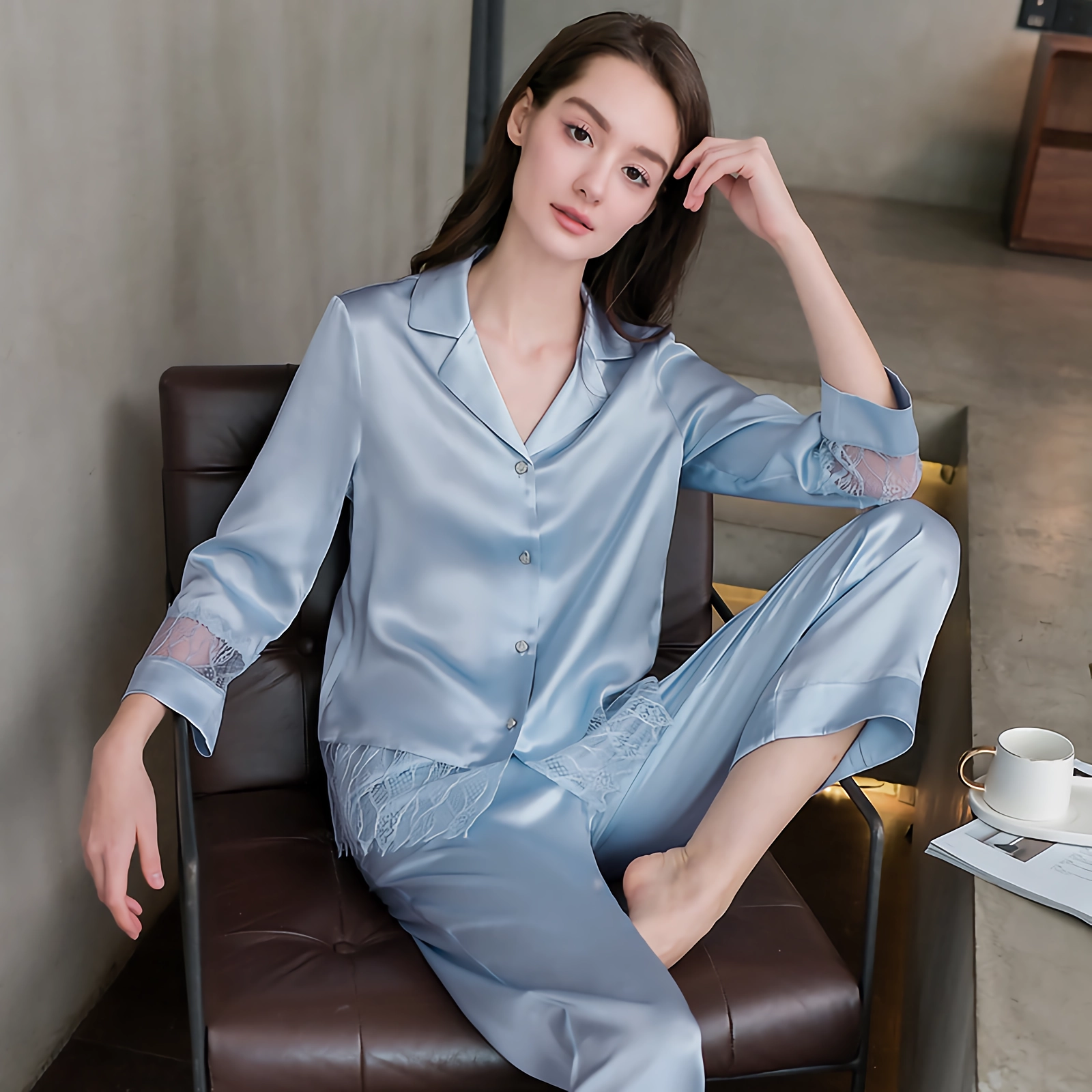 Womens Silk Lace Pajamas Set REAL SILK LIFE