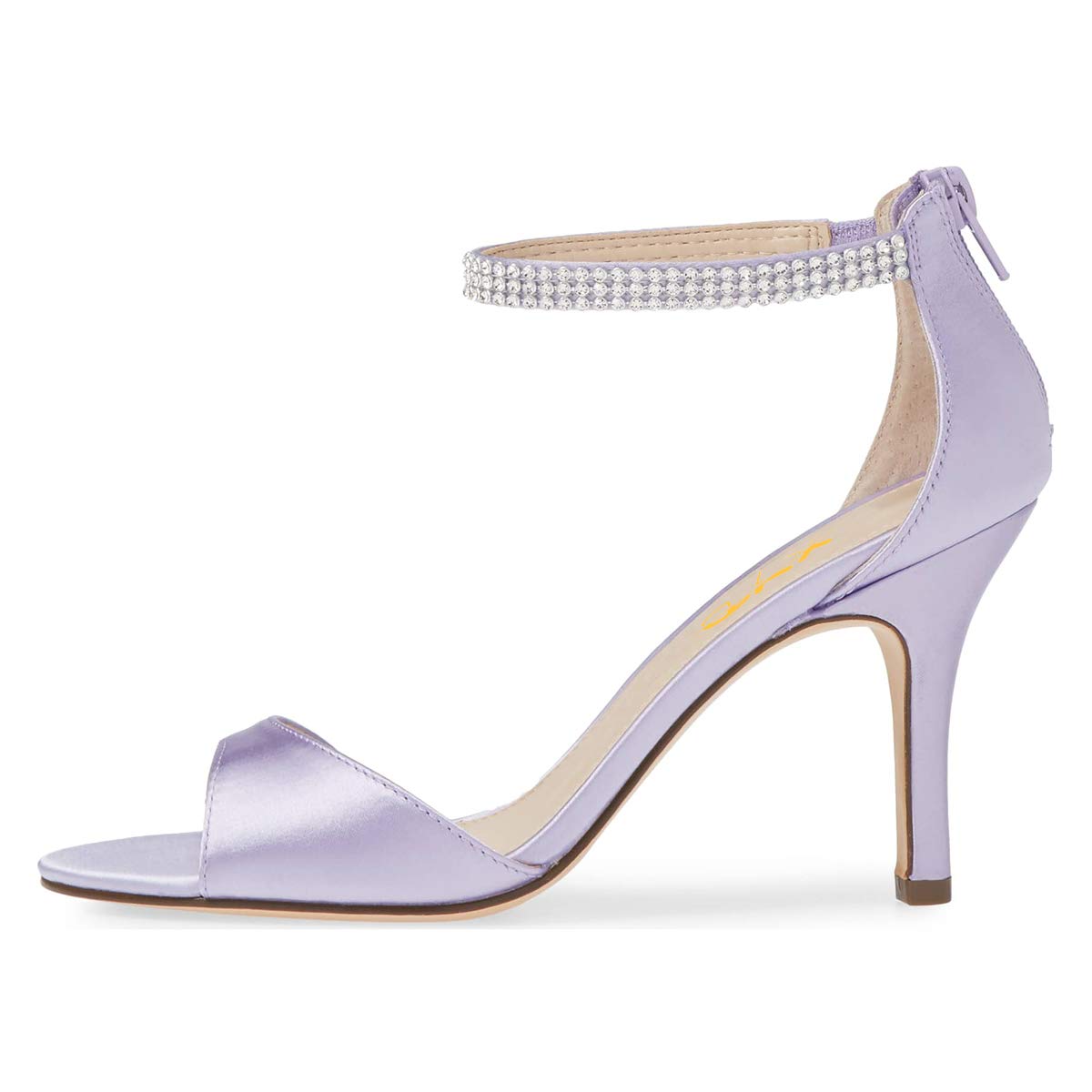 Purple Satin Open Toe 3'' Stiletto Heel Rhinestone Ankle Strap Sandals Nicepairs