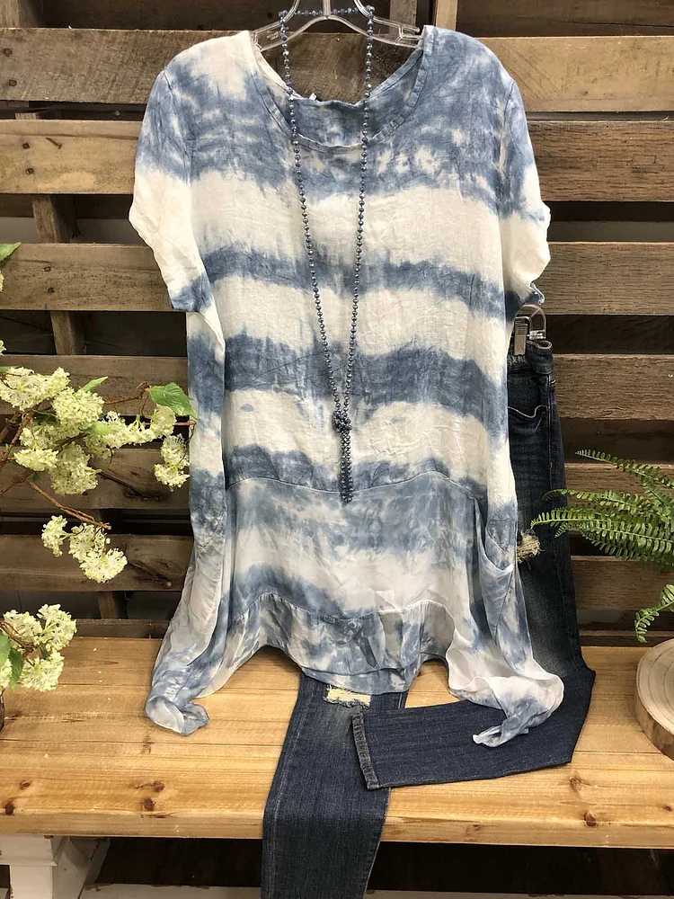 Bestdealfriday Casual Dip Dyed Short Sleeve Tops 9365927