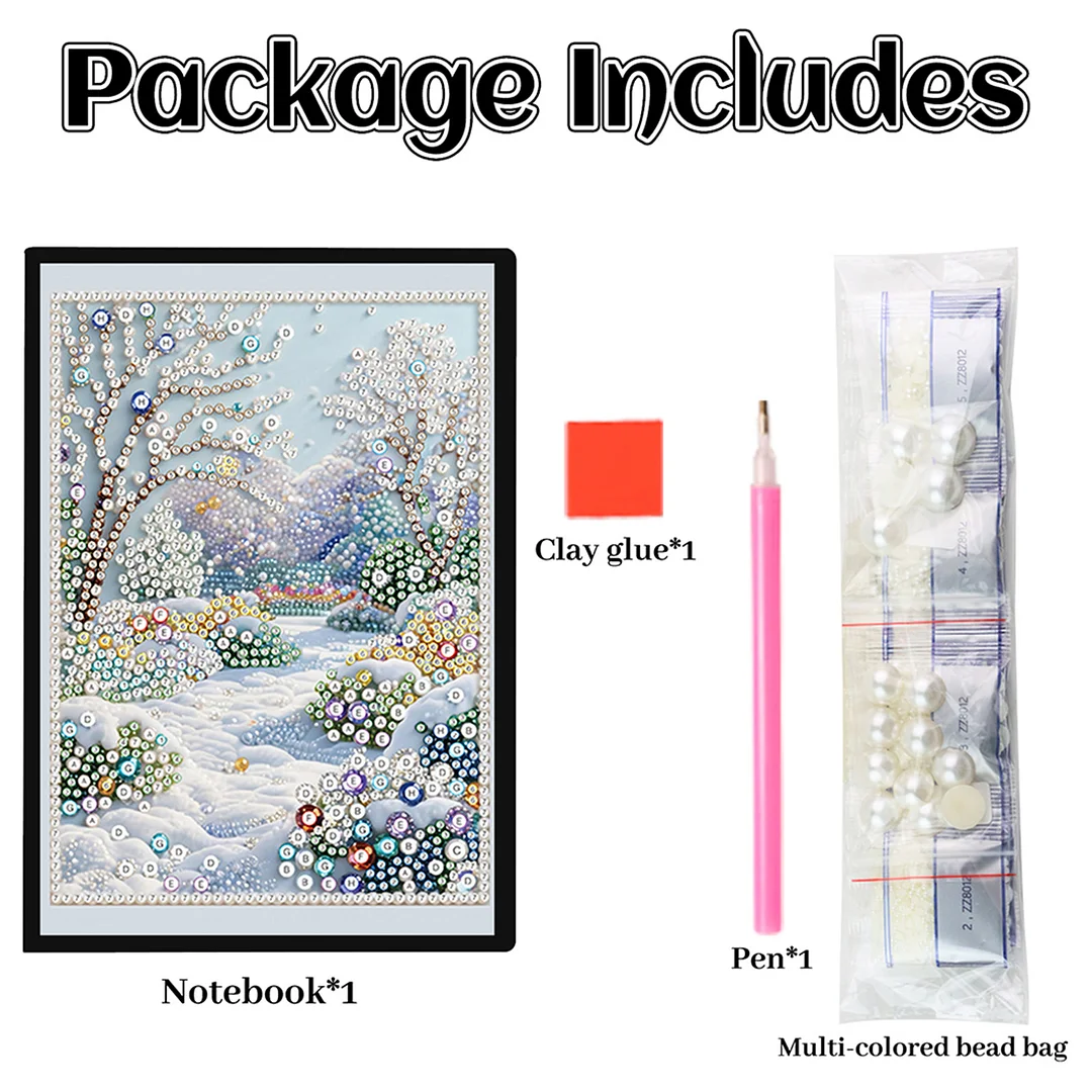 Winter Forest Partial Pearl DIY 50 Pages A5 Diamond Painting Notebook Special Shaped Diamond Art Diary Book Kits Wireless Strip 5D Crystal Art Paintings Sketchbook for Art Drawing