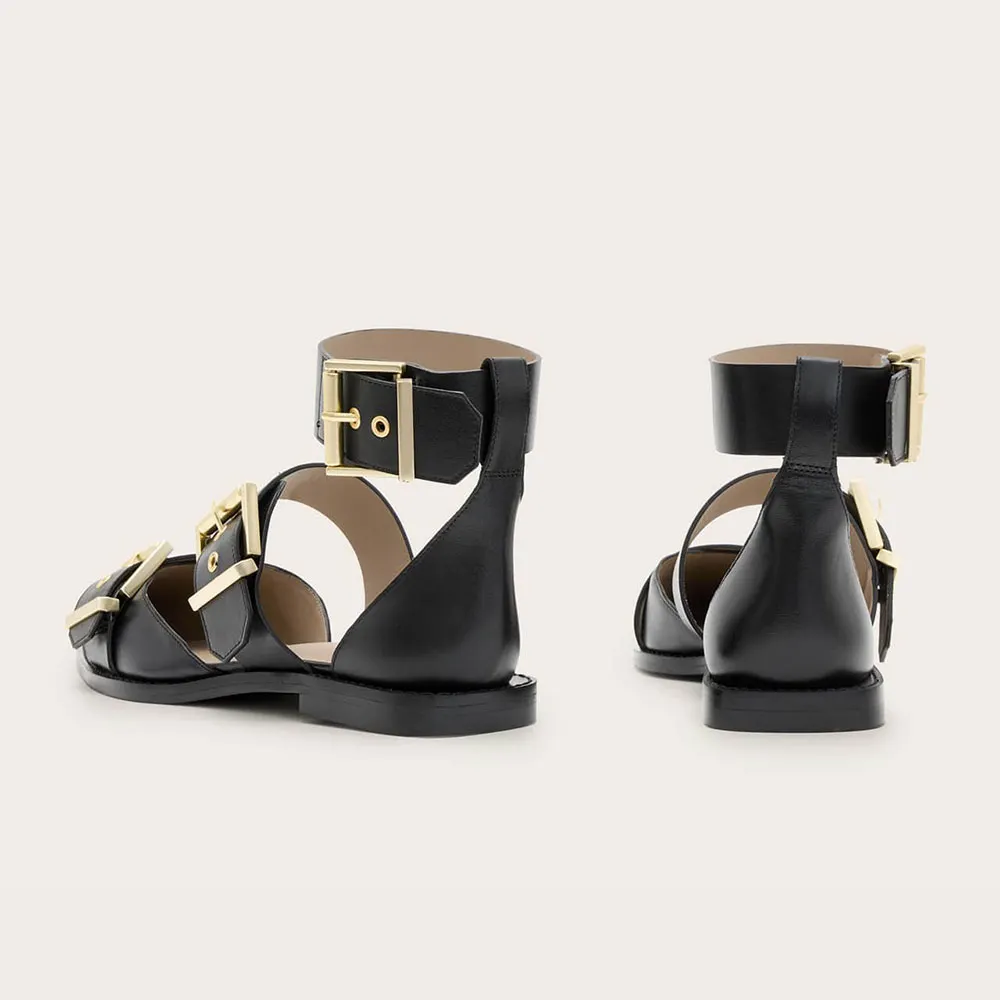 Fashion Black Pointed Toe Ankle Strap Buckled Women's Dress Flats