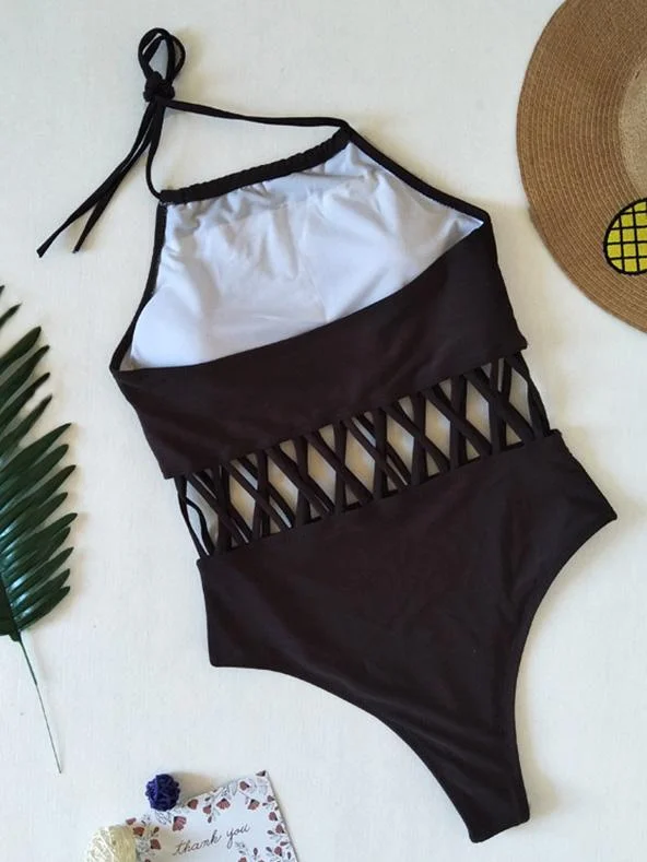 Sennit Hollow Lace-Up One-Piece Swimsuit