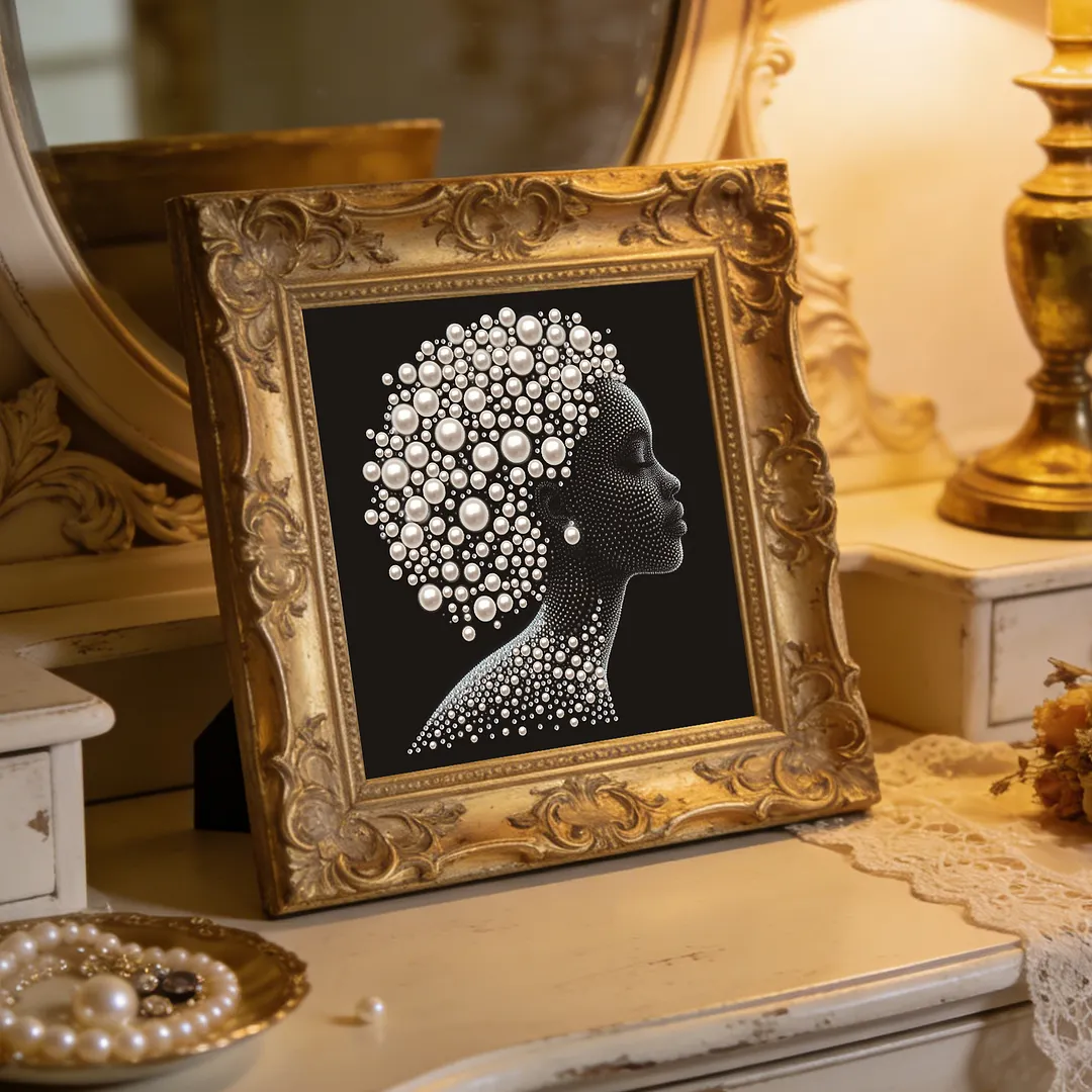 Pearl Afro Black Silhouette Special Shaped 5D DIY Partial Drill Diamond Art Kit 30x30cm Diamonds Dots Gem Art Kits for Adults Home Decor