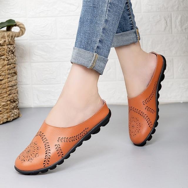 Cow Muscle Ballet Flower Print Women Genuine Leather Flats Loafer Shoes | EGEMISS