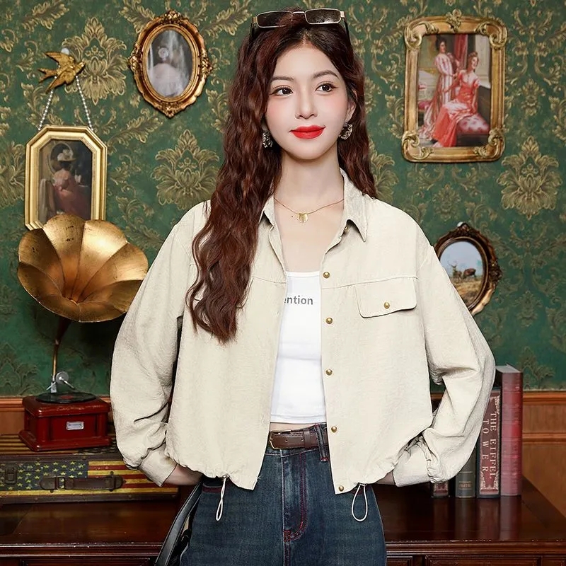New Women's Shirt 2025 Spring Summer Long-sleeve Unique Design Sense Ladies Tops Drawstring Be All-match Lady Leisure Blouse