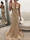 Sequinned Backless Hollow Halterneck Mermaid Evening Dress