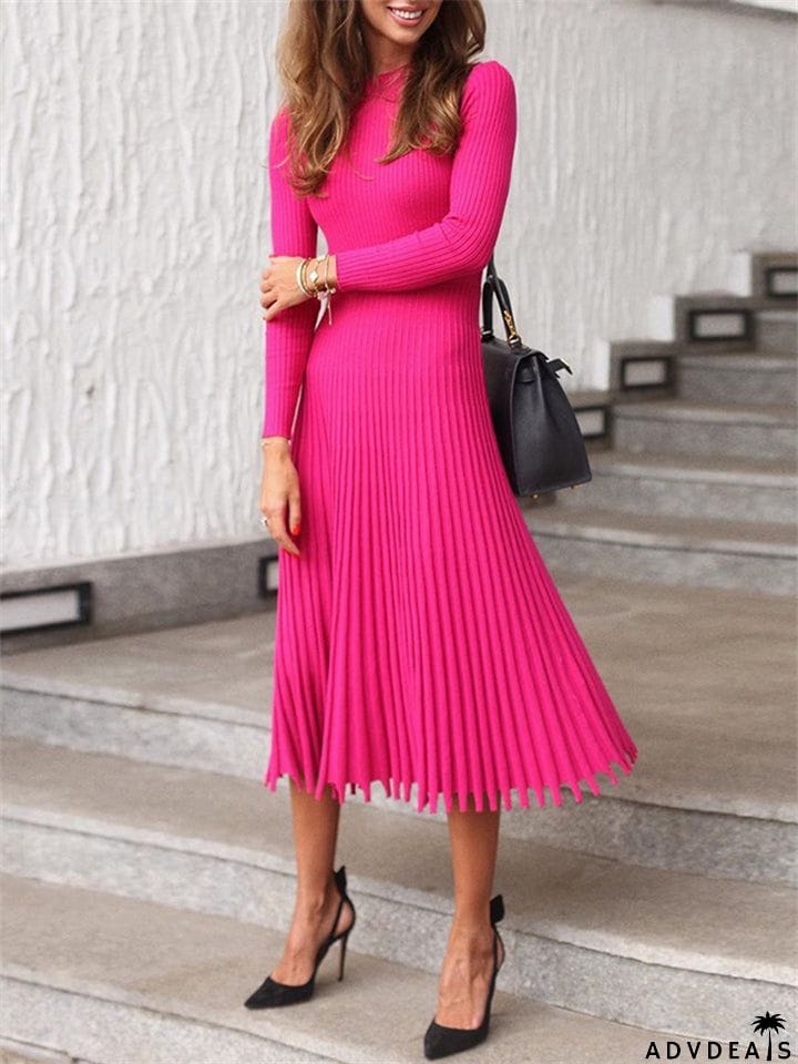 European American Female Autumn Winter Mid-length sweater Dress