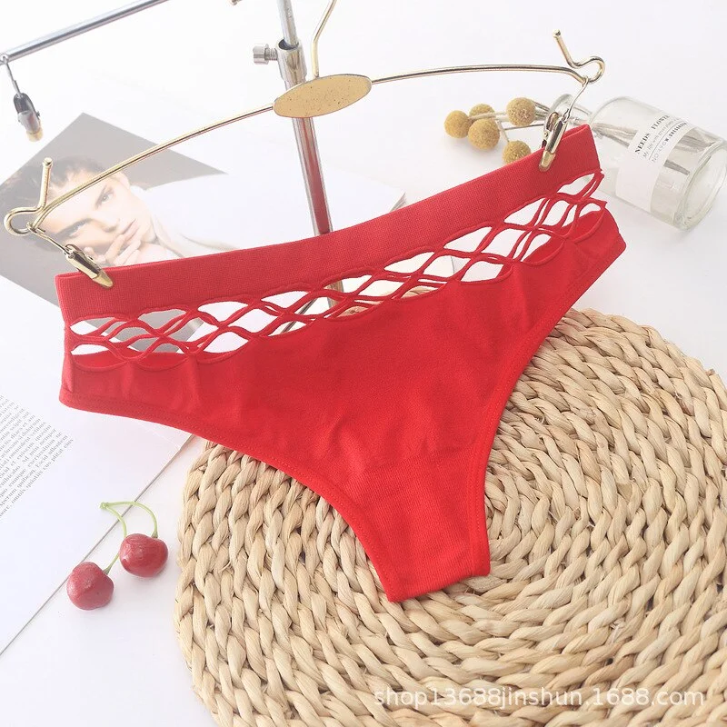 Women's sexy hollow underwear temptation mid-waist panties embroidery thong transparent hollow underwear women