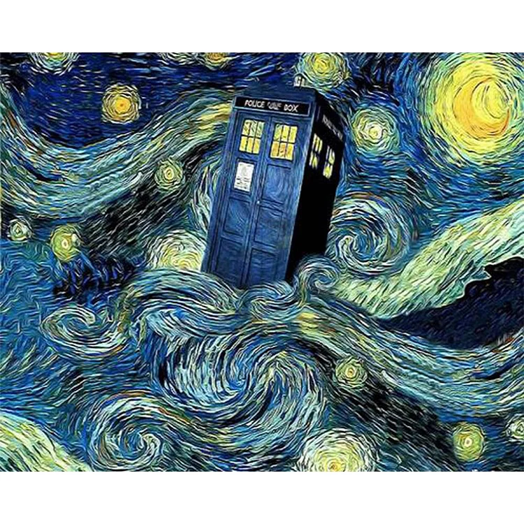 Van Gogh Wind - Doctor Who Phone Booth (50*40CM) 11CT Counted Cross Stitch gbfke
