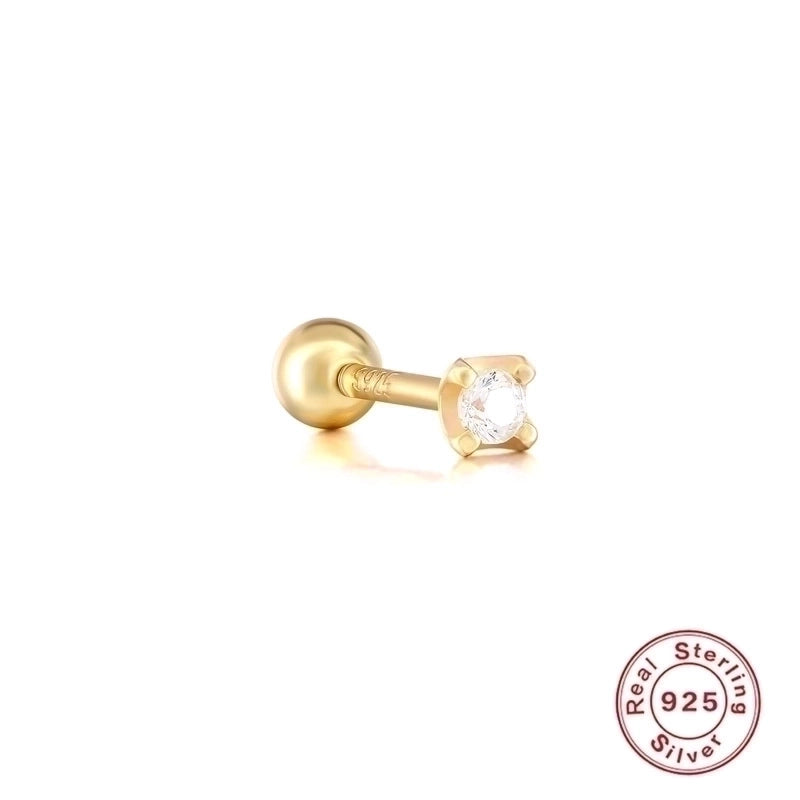 1 Piece 925 Sterling Silver Zircon Solid Color Ear Studs