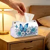 Blue Flowers Butterfly DIY PULeather Diamond Painting Tissue Box for Adults Beginners Gem Art Painting Napkin Holder for Living Room Bedroom Bathroom Table Decor