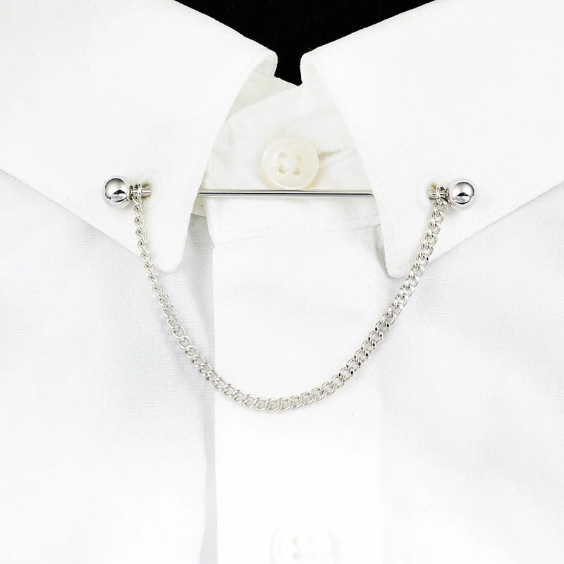 Collar Needle Round Ball One-word  Metal Chain Fringed Men's Brooch French Shirt Neck Corner Buckle High Quality Copper Gifts