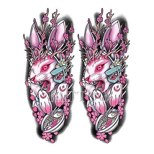 Japanese Devil Dark Sexy Pink Girl Big Size Color Arm Water Transfer Temporary Fake Tattoo Sticker For Men and Women