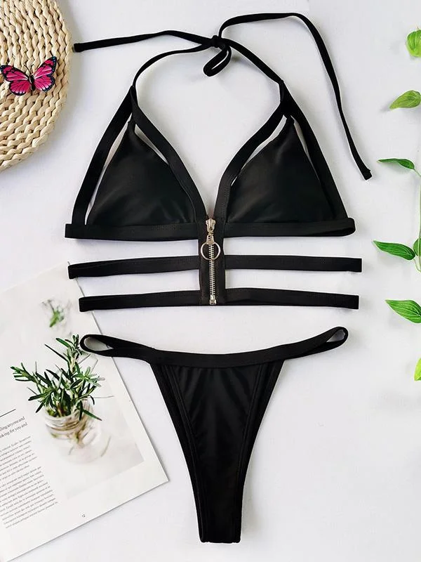 Sexy Bandage Hollow Split Bikini Swimsuit