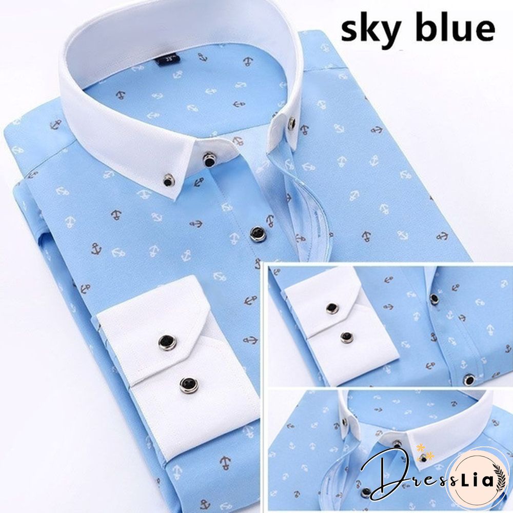 Men Fashion Long Sleeve Shirts Cotton Business Turn-down Collar Shirts Plus Size S-4XL