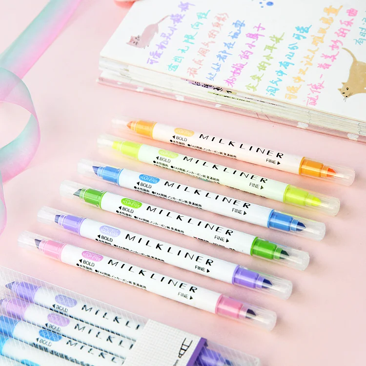 JIANWU 12pcs/set cute Double head fluorescent pen milkliner highlighters  Color marker pen School supplies kawaii - Price history & Review, AliExpress Seller - jianwu Official Store