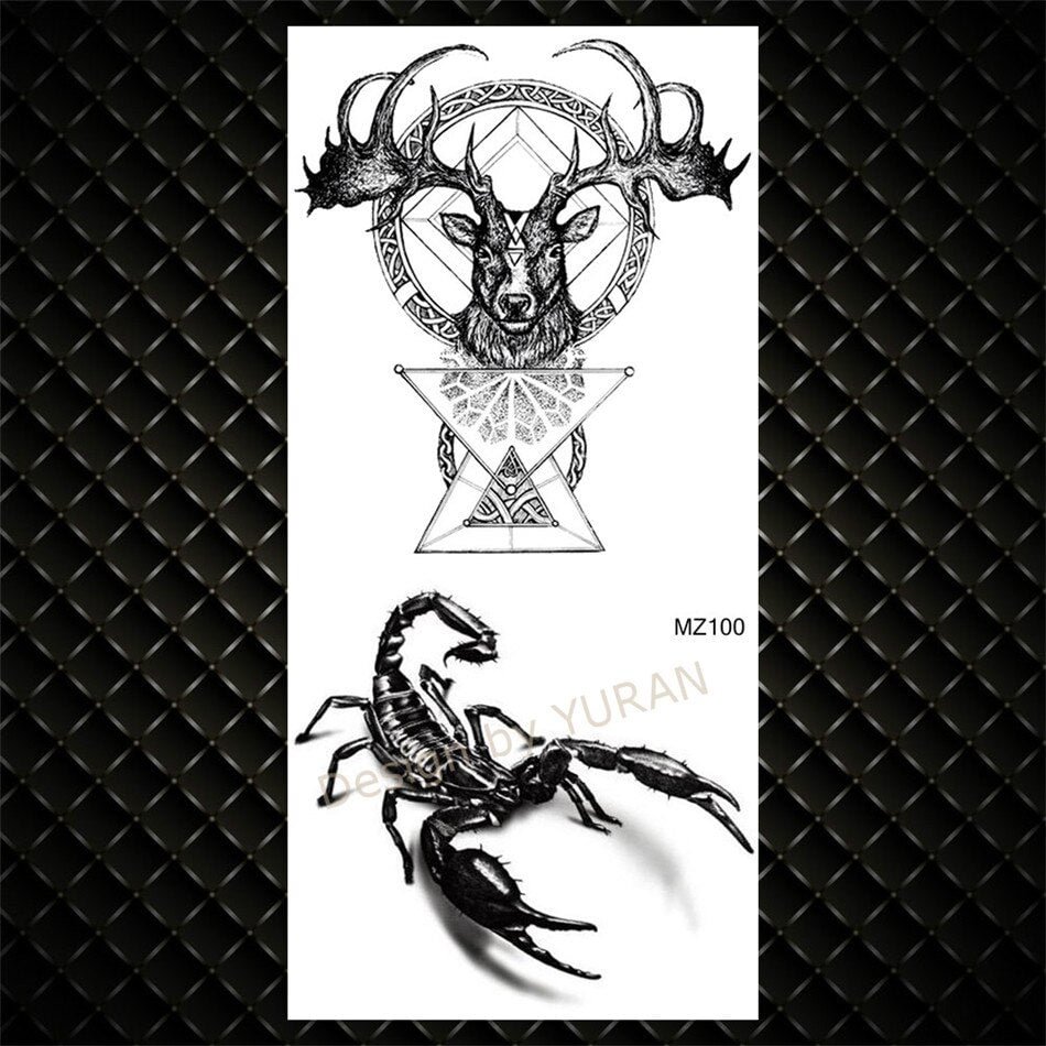 Realistic Tiger Temporary Tattoos For Men Black Animals Owl Lion King Elk Fake Tattoo Women Eagle Kids Tatoo Body Arm Totem