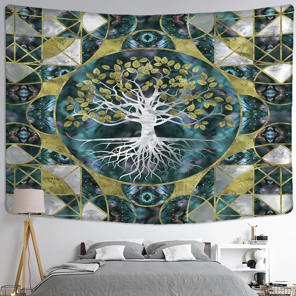 Tree of Life Art Tapestry Wall Hanging Bohemian Yoga Mat Large Size Sheets Psychedelic Witchcraft Hippie Home Decor