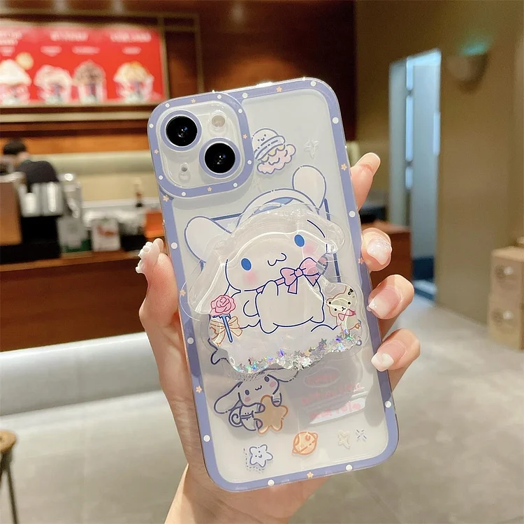 Cinnamoroll Sanrio With Quicksand Stand Phone Case For Iphone 11 12 13 14 Pro Max Mini X Xs Xr 7 8 Plus SE 2020 Shockproof Cover