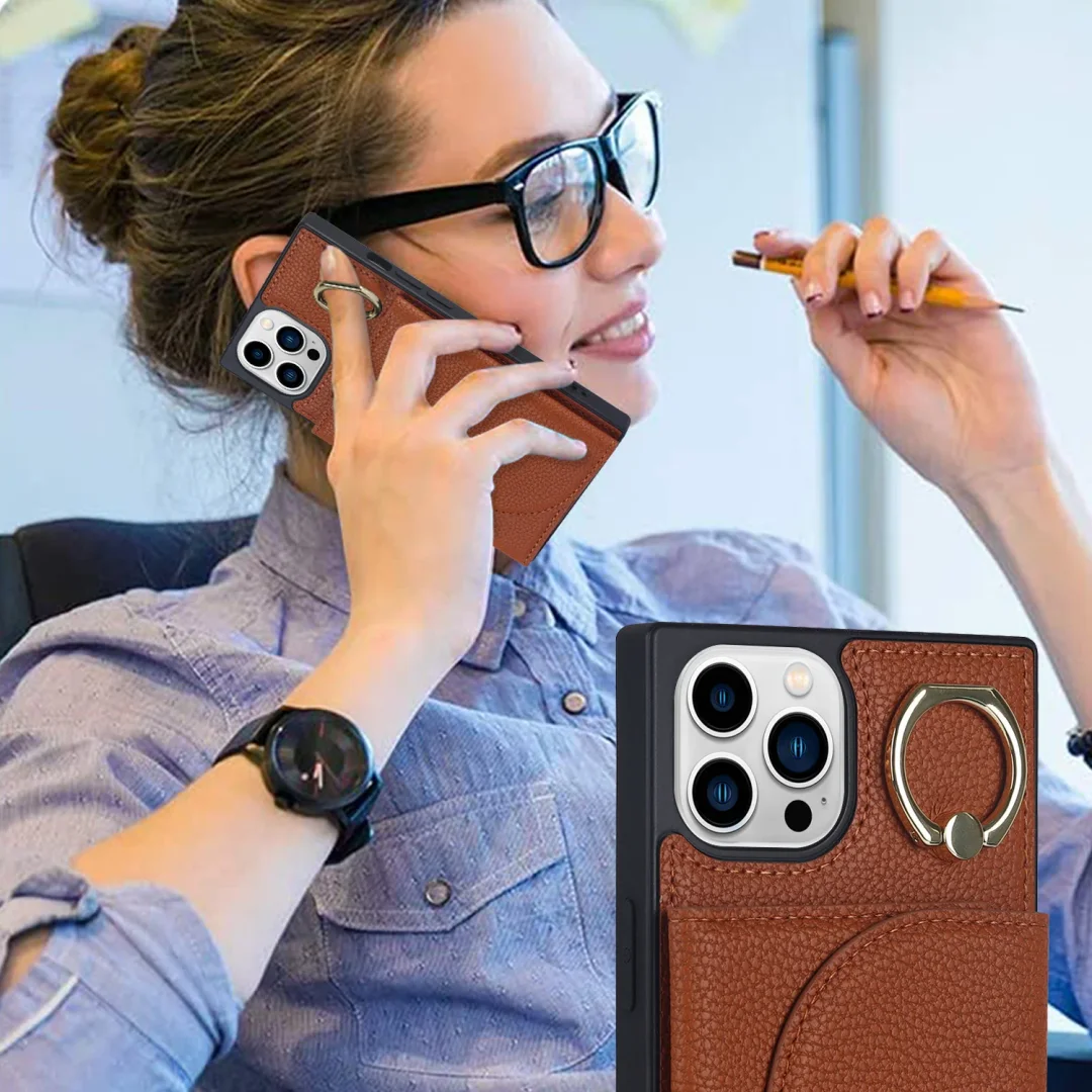 Suitable For Apple Litchi Magnetic Ring Leather Case