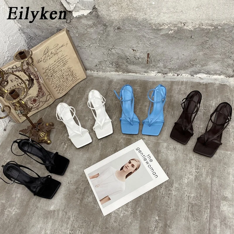 Eilyken Gladiator Sandals High Heels Shoes Fall Best Street Look Females Square Head Open Toe Clip-On Strappy Sandals  Women