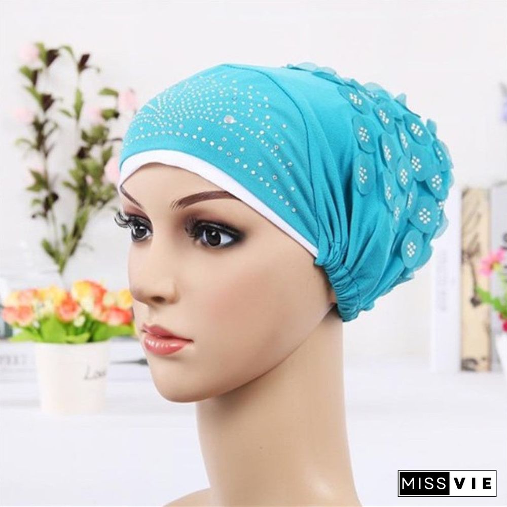 Women's Sequins Flowers Muslim Turban Hat Cap