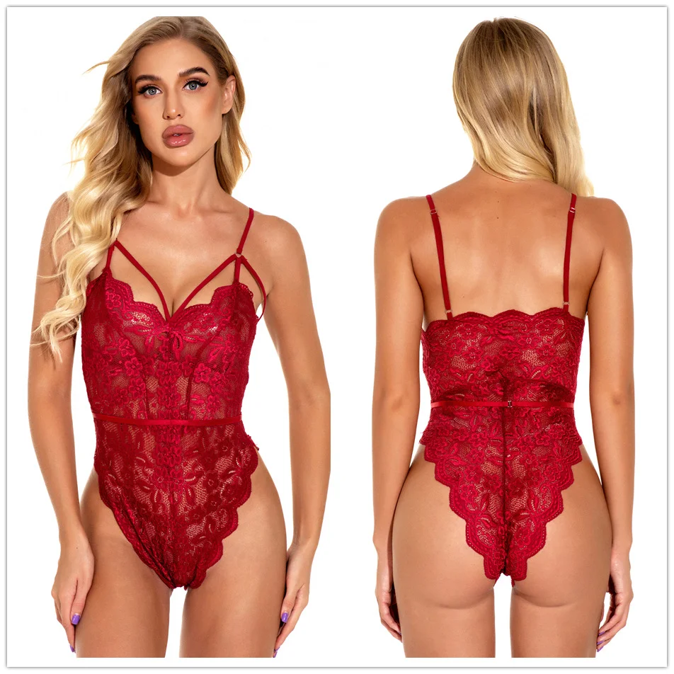 Uveng Thin Lace Lingerie Sexy Tight Bodywear Lady Home Clothes Pajamas