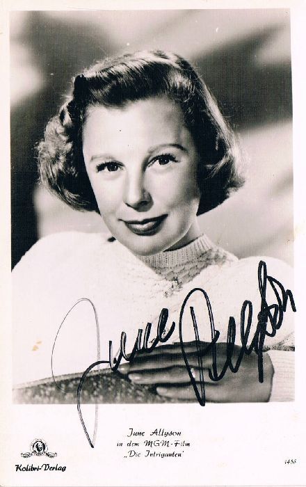 June Allyson 1917-2006 genuine autograph 3.5x5.5