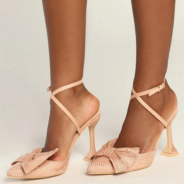Nude Pointed Toe Stiletto Pumps with Bow and Hollow Out Design Vdcoo